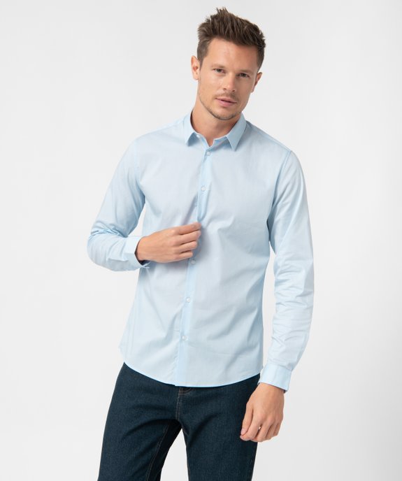 Chemise unie coupe slim en coton stretch homme vue1 - GEMO 4G HOMME - GEMO