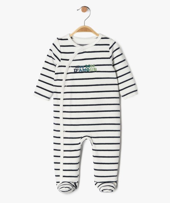 Pyjama bébé en velours avec ouverture devant et message brodé vue2 - GEMO(BB COUCHE) - GEMO