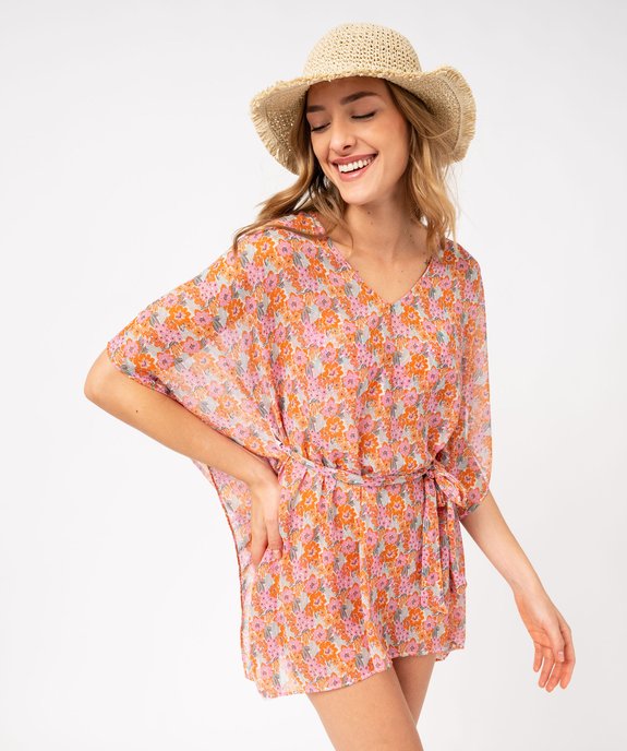 Robe de plage en voile à motifs femme vue1 - GEMO 4G FEMME - GEMO