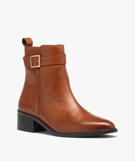 Boots femme en cuir uni à bout amande et à zip - Taneo vue2 - TANEO - GEMO