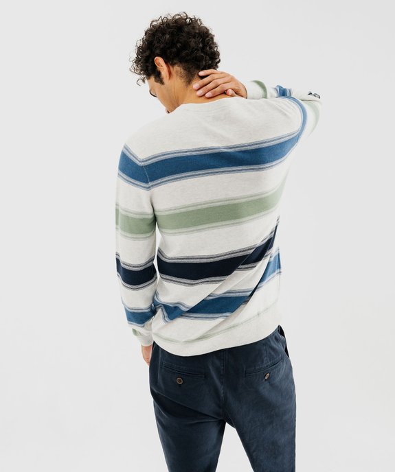 Pull rayé à col rond en maille fine homme vue3 - GEMO (HOMME) - GEMO