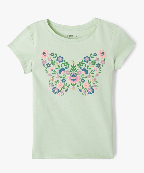 Tee-shirt à manches courtes avec motifs fleuris et paillettes fille vue1 - GEMO (ENFANT) - GEMO