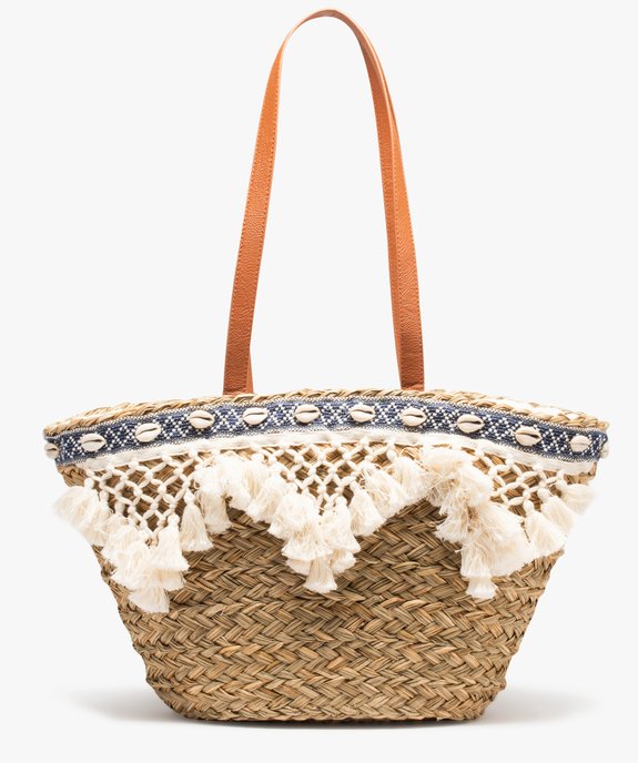 Sac de plage femme en paille avec pompons et coquillages vue1 - GEMO (ACCESS) - GEMO